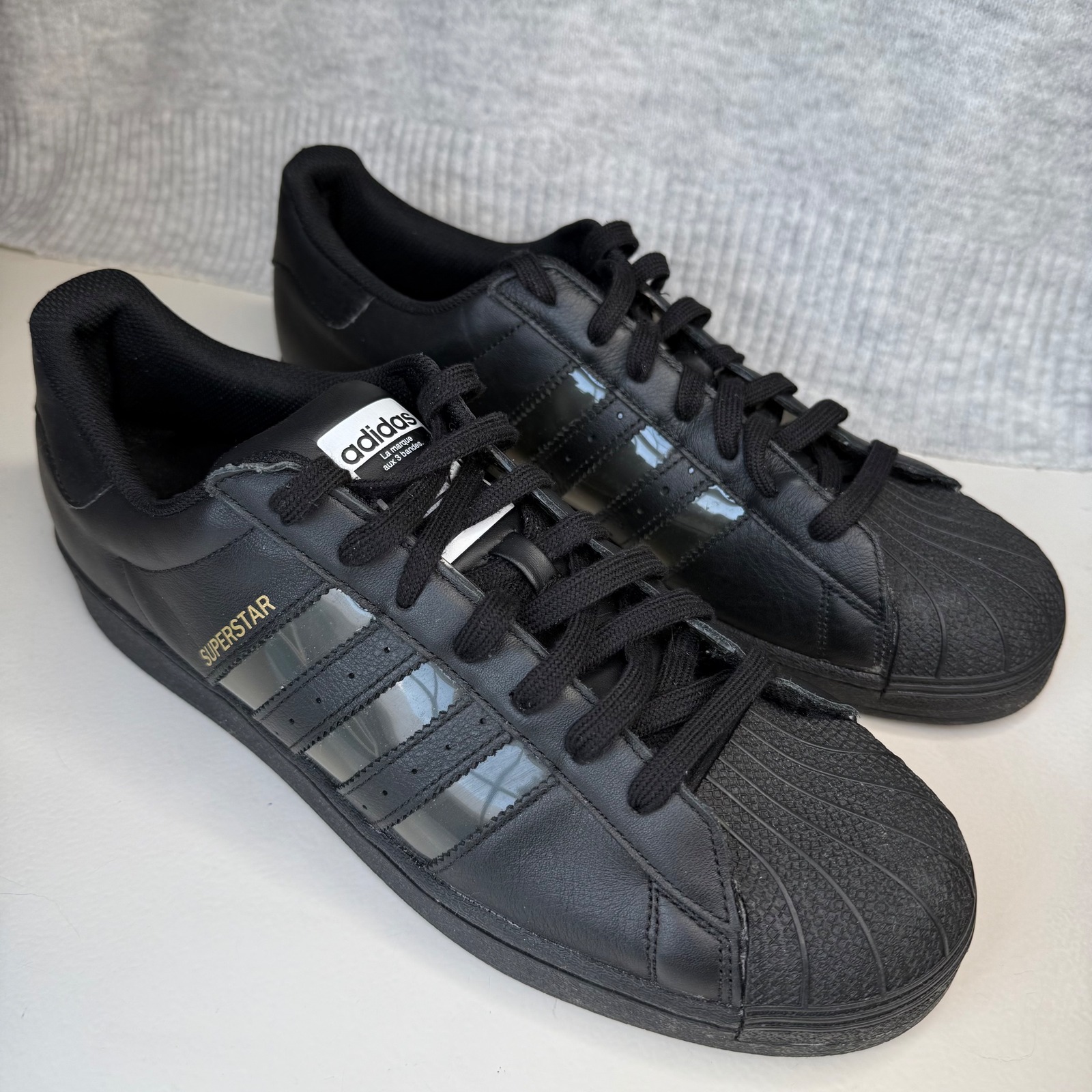 Adidas Superstar Men's Size 13.5 Black Transparent Shell Toe Sneakers Fx5567